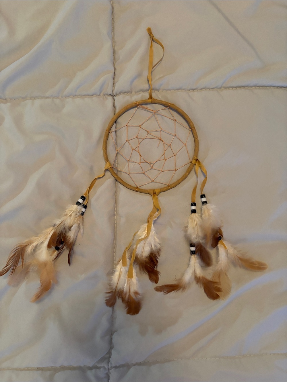 Boho Beige and Brown Feather Dreamcatcher Wall Hanging